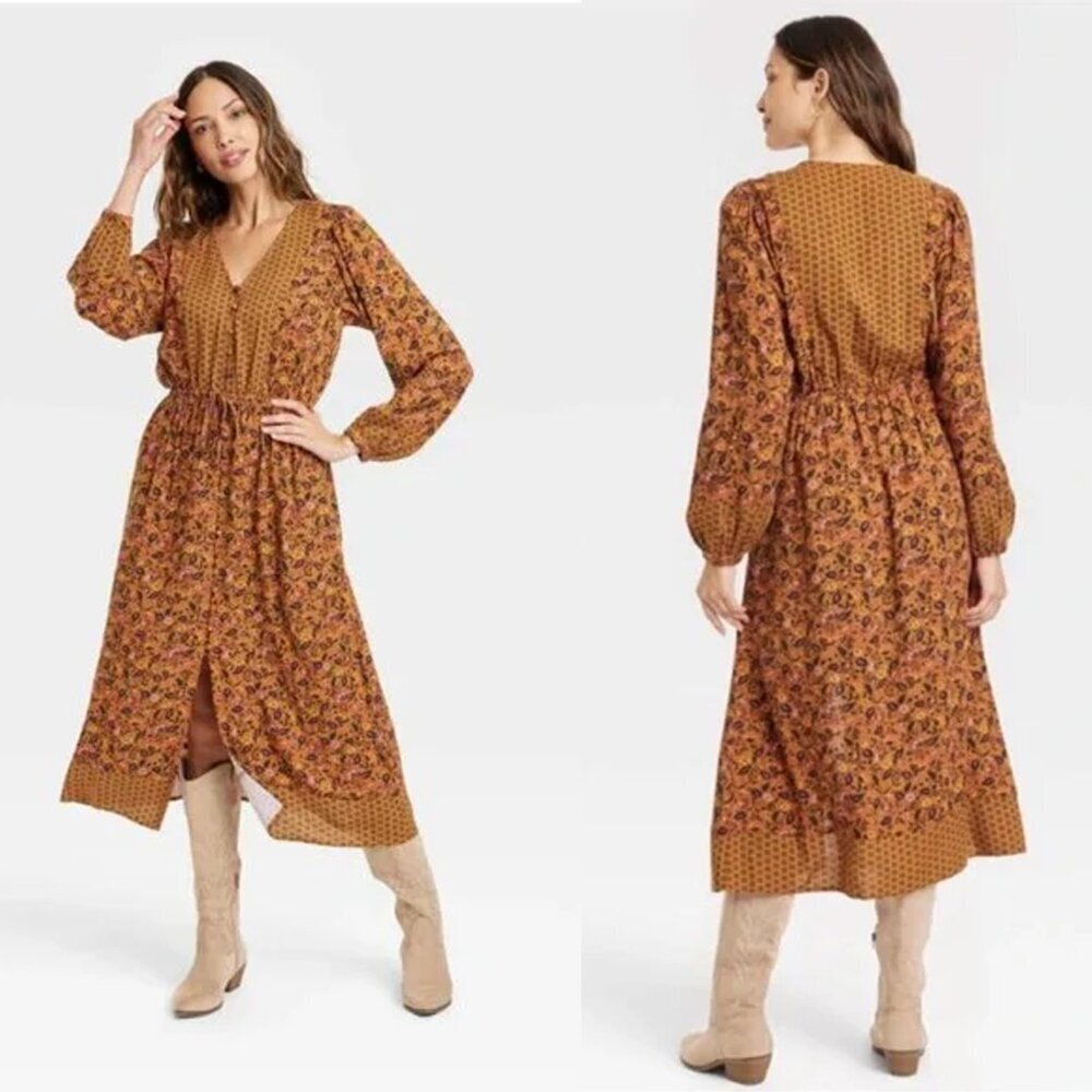 Knox Rose Womens Boho Floral Print Rayon Peasant Hippy Dress Size XXL